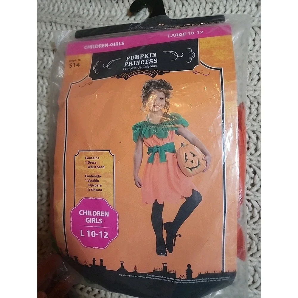 NEW Girl Halloween costume ~ children Pumpkin Princess dress LARGE 10-12